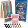 Cribbage Board 3-Track Colour Coded Folding Cribbage Game with Deck of Playing Cards and 9 Premium Metal Cribbage Pegs